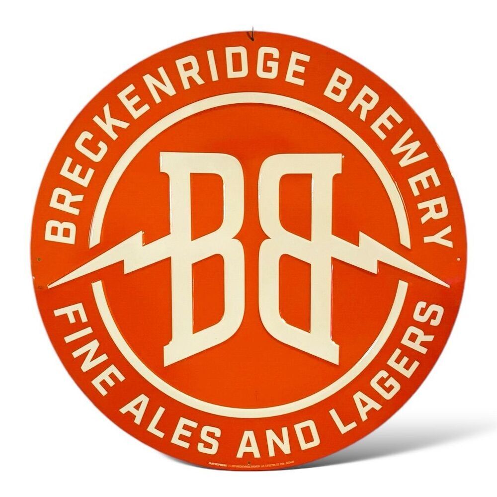 Breckenridge Brewery Round Metal Tin Tacker Sign 19.5" Orange & White